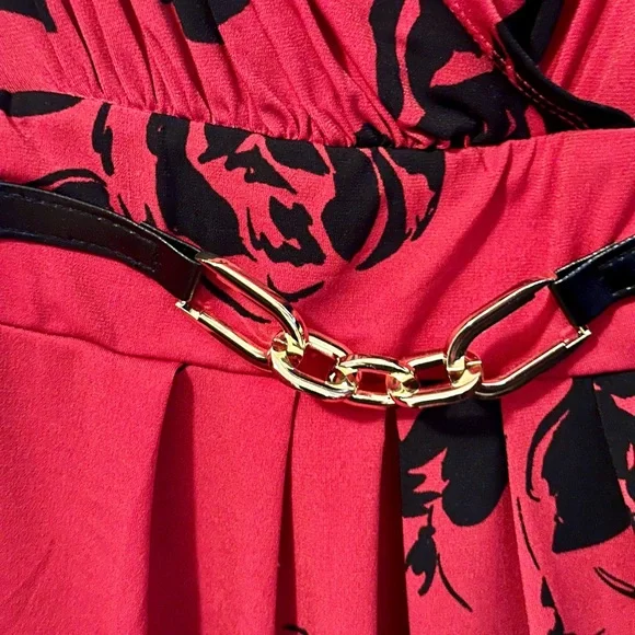 Jaclyn Smith Collection XL Red Black Floral Faux Wrap Dress Overlay Cardigan - Picture 10 of 16